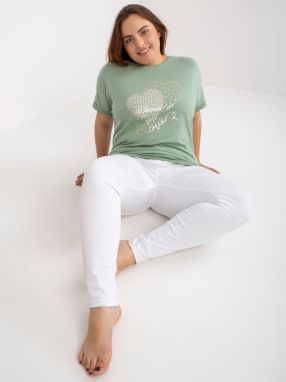 Women's pistachio cotton T-shirt with large print