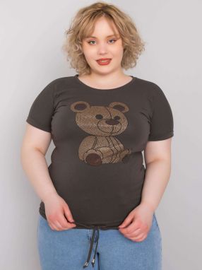 Dark khaki blouse of larger size with rhinestones Luce