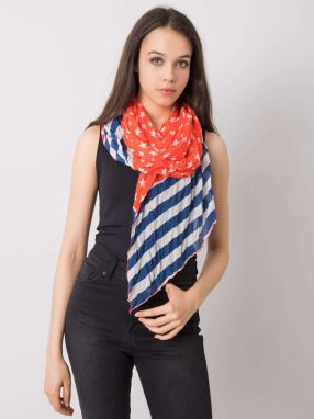 Red and navy blue patterned shawl