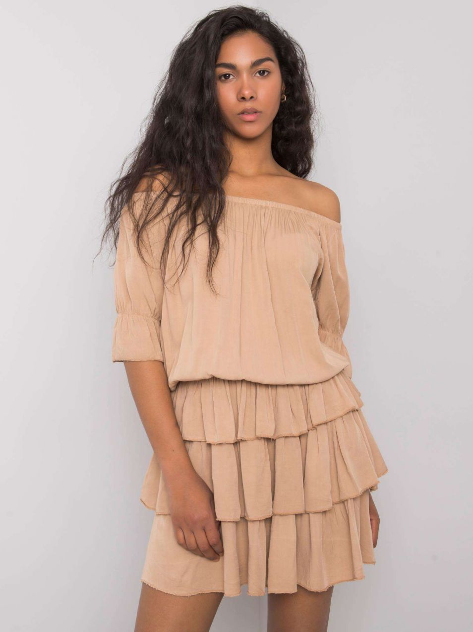 OCH BELLA Camel Spanish dress with ruffles