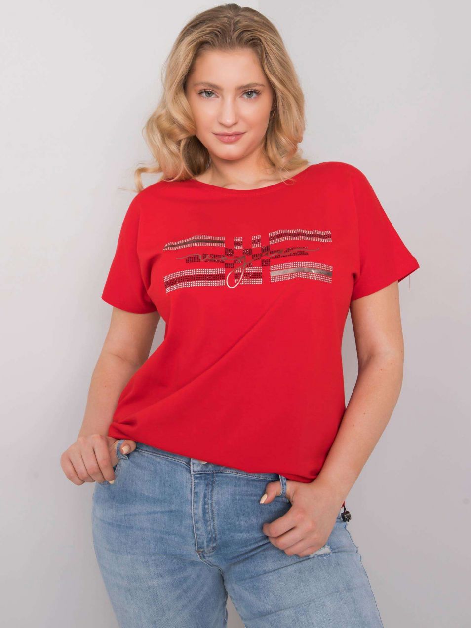 Red blouse Plus size with decorative stripes