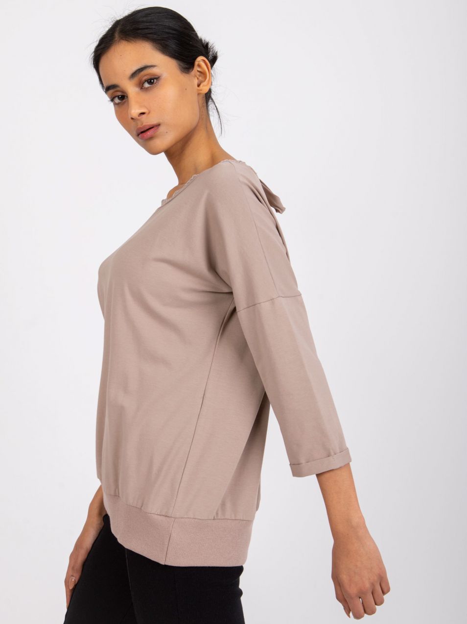 Dark beige blouse with lace Wioleta RUE PARIS