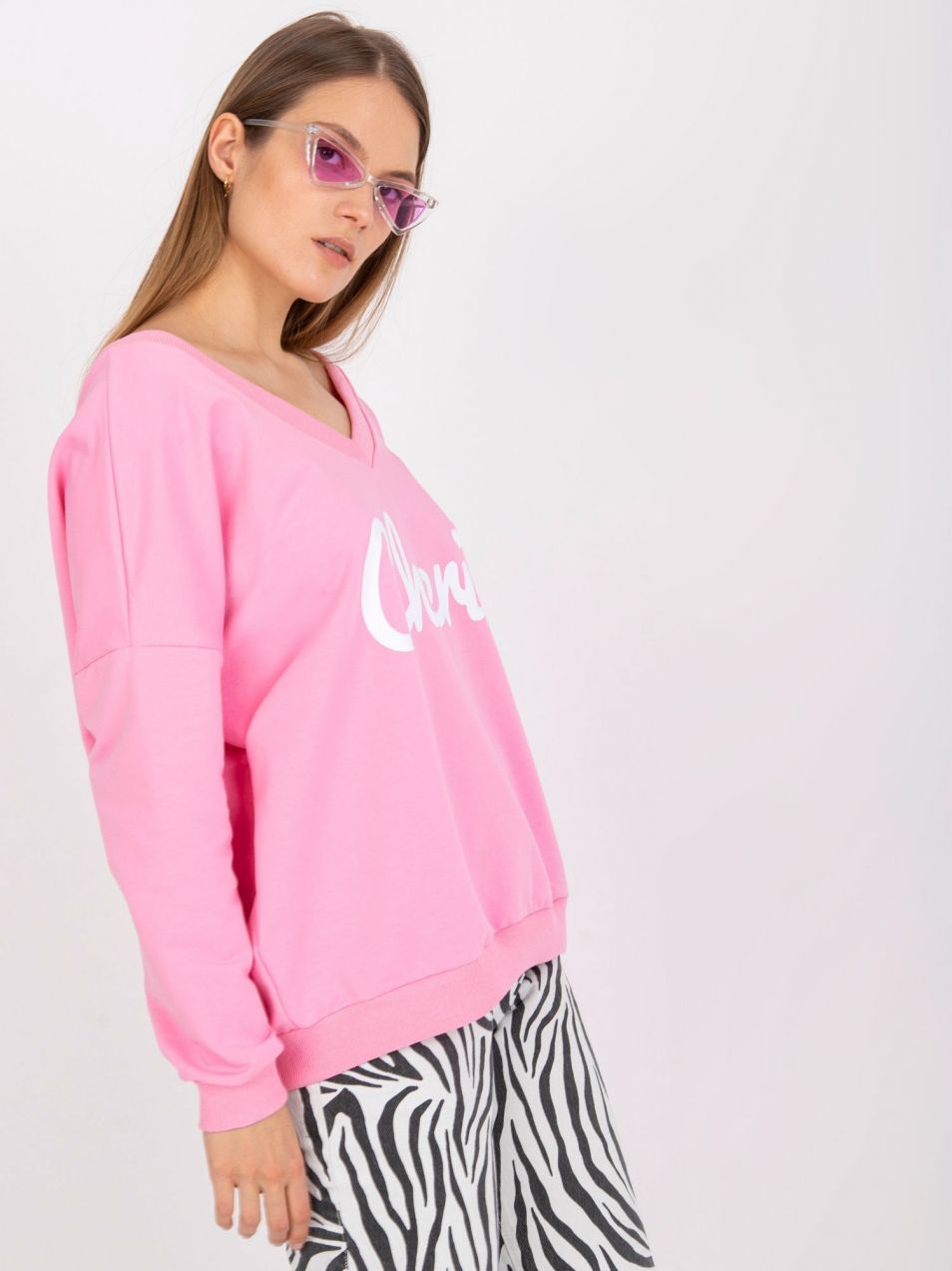 Pink and white sweatshirt with free-form print