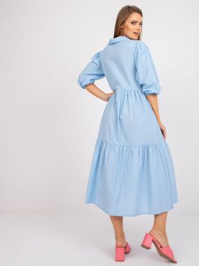 Cotton midi dress RUE PARIS light blue with frills