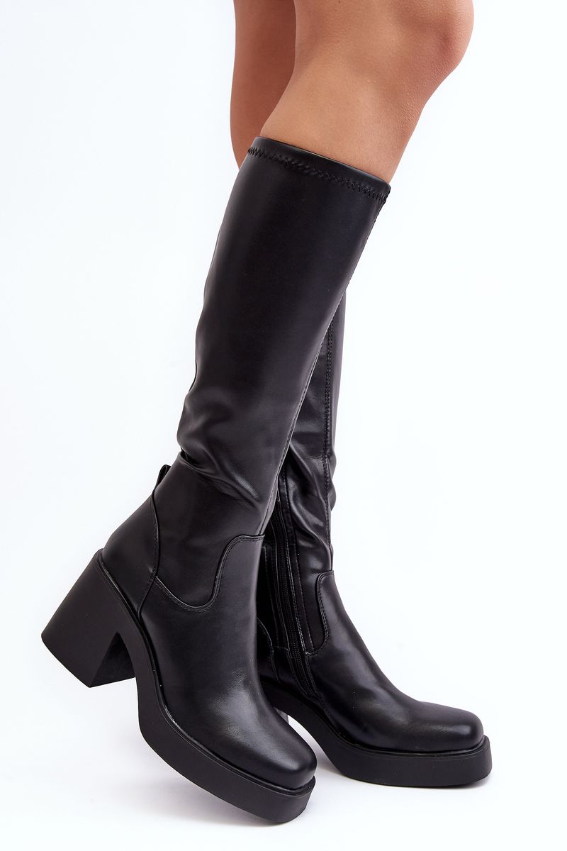 Women's Chunky High Heel Boots D&A Black