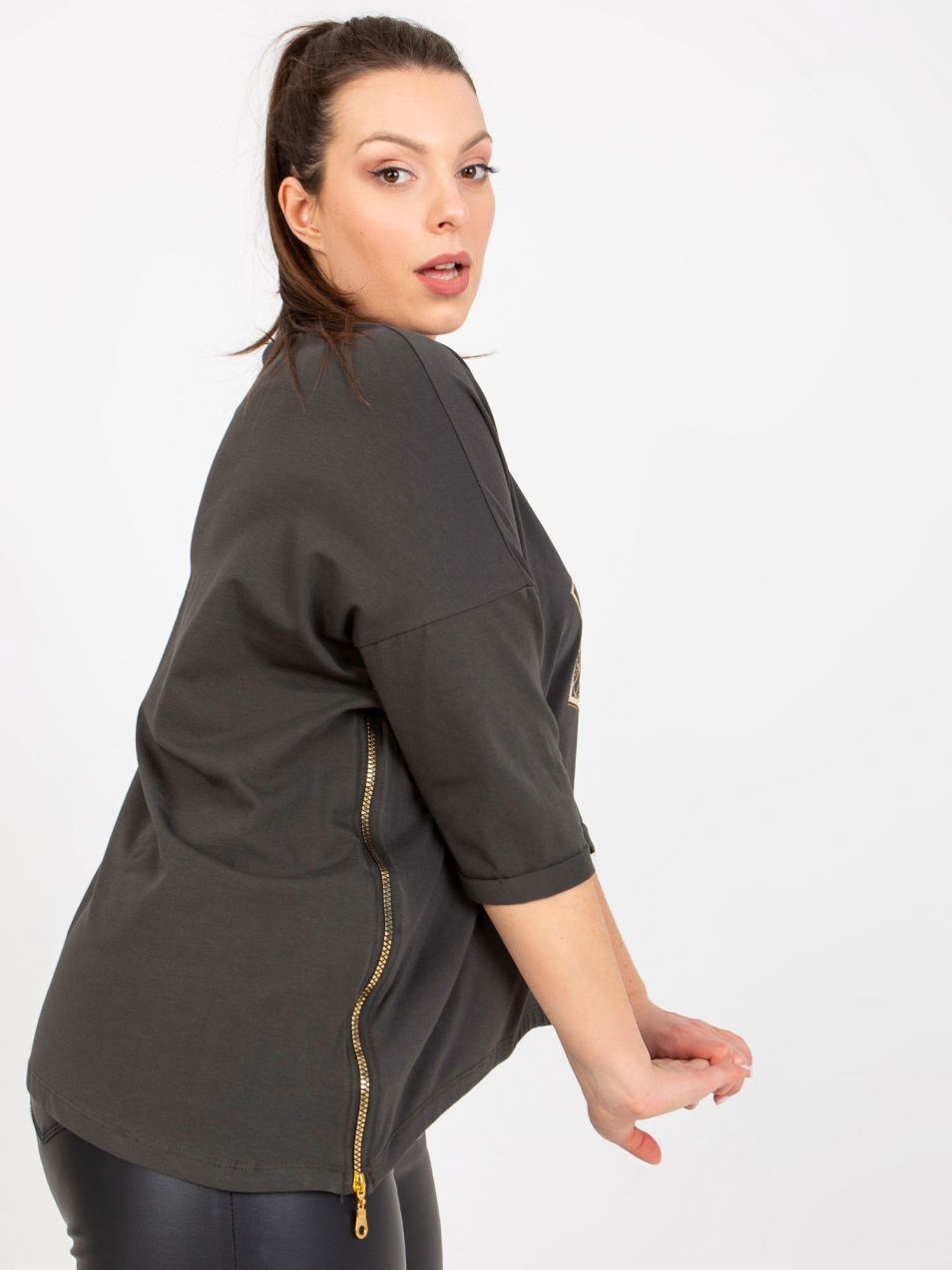 Khaki women's blouse plus size with 3/4 sleeves