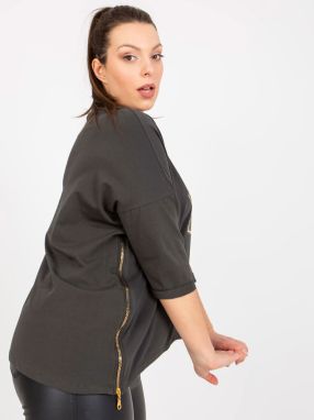 Khaki women's blouse plus size with 3/4 sleeves