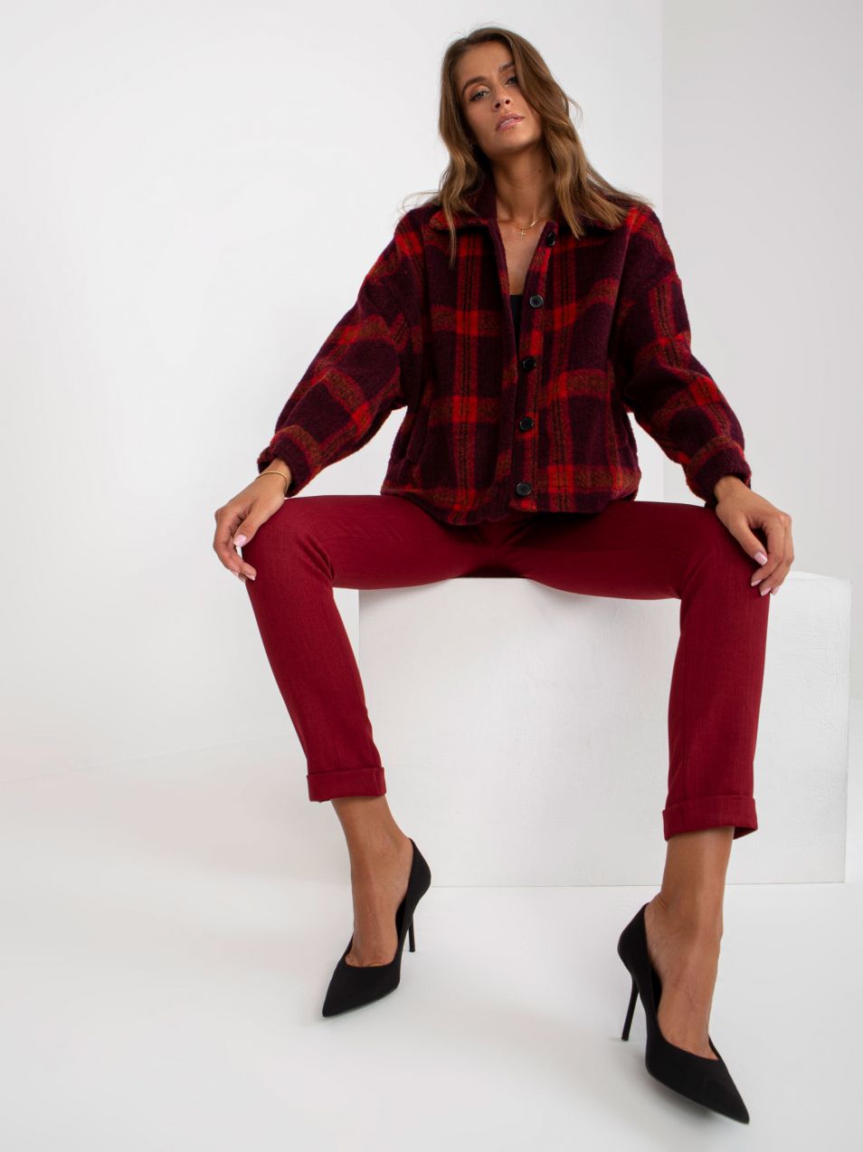 Lady's chestnut brown plaid shirt