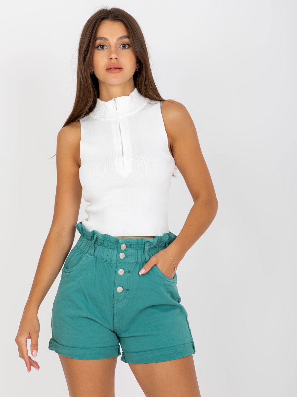 Women's Turquoise Denim Button Shorts