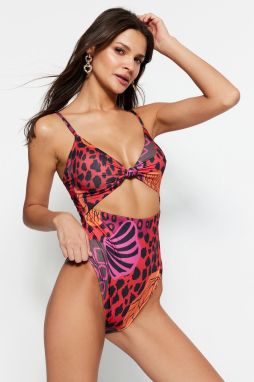 Trendyol Animal Print V-Neck vystrihnuté/okenné plavky s vysokými nohami