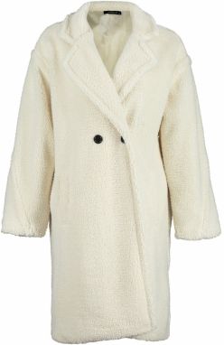 Trendyol oversize ecru dlhý plyšový kabát širokého strihu