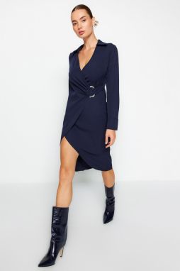 Trendyol Navy Blue dvojradové midi tkané šaty