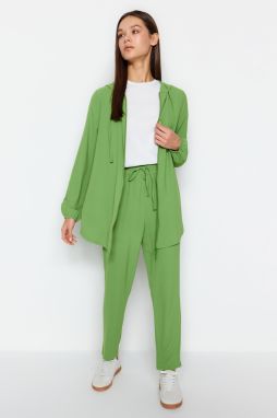 Trendyol Green Hooded Zippered Cardigan- Trousers Woven Two Piece Set