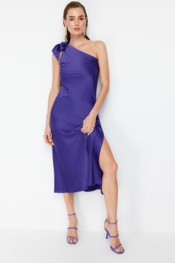Trendyol Purple Sleeve Detailed Woven Satin Elegant Evening Dress