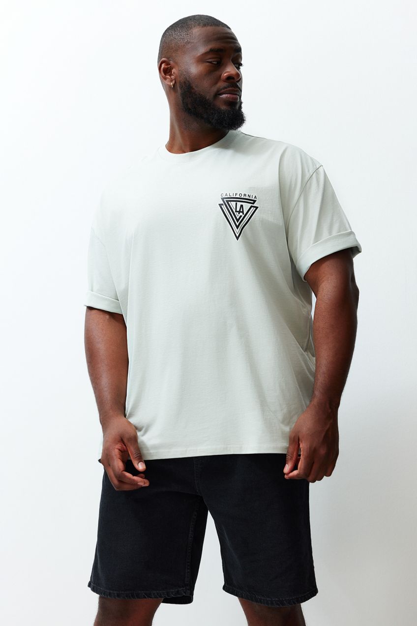 Trendyol Plus Size Gray Oversize/Wide Cut Comfortable Printed 100% Cotton T-Shirt