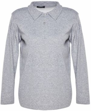 Trendyol šedý melírovaný pletený tunik s golierom
