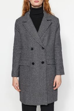 Trendyol Black oversize široký strih vzoru rybej kosti dlhý kabát