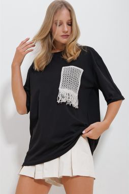 Trend Alaçatı Stili Women's Black Crew Neck Knitted Two Thread T-Shirt