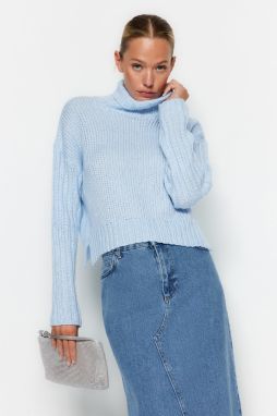 Trendyol Blue Wide Fit mäkký textúrovaný pletený sveter