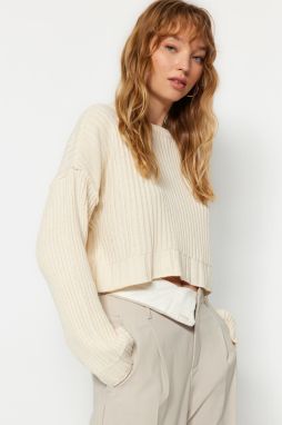 Trendyol Ecru Super Crop Pletený sveter