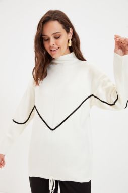 Trendyol Ecru Stripe Pile detailný pletený sveter