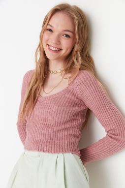 Trendyol Pale Pink Crop Soft Textured Basic Knitwear Sweater