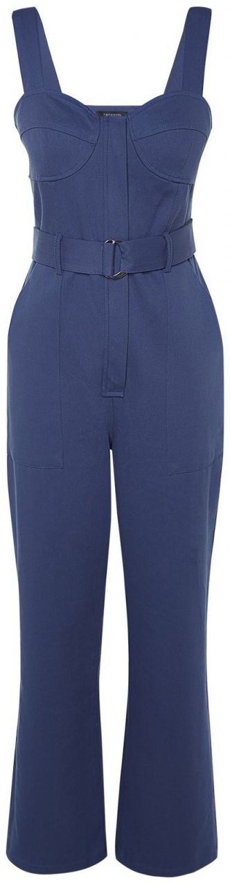 Trendyol Indigo Tie Detailed Wide Leg Maxi Woven Jumpsuit