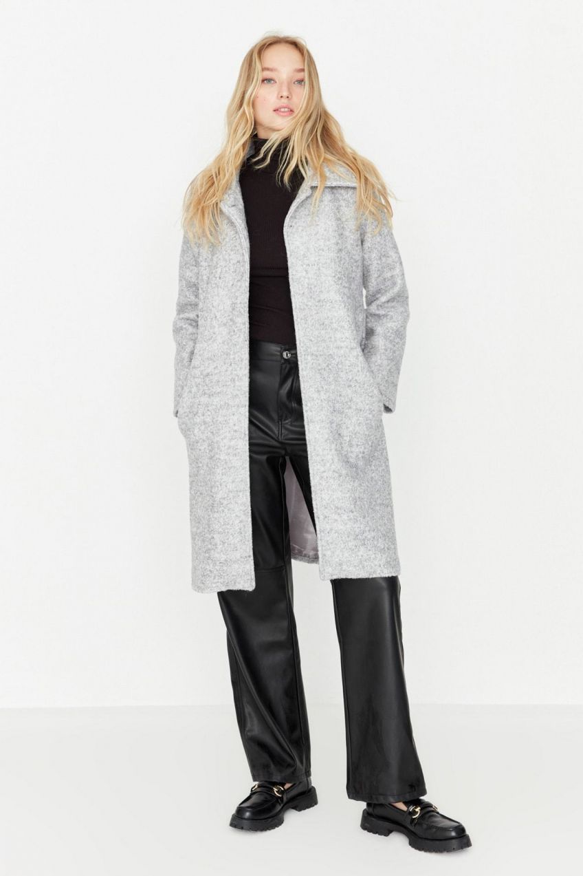 Trendyol Grey Belted Cachet kabát