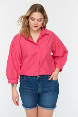 Trendyol Curve Fuchsia Woven Sleeve Detailed Poplin Shirt