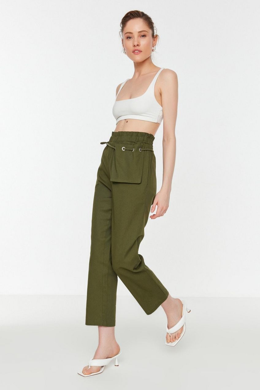Trendyol Khaki šnurovacie detailné nohavice