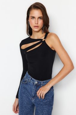 Trendyol Čierne Pletené Body s Výrezmi a Detailmi na Zapínanie