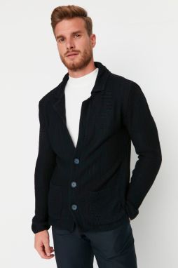 Trendyol námornícka modrá pánska slim fit zapínacia pletená kardigán