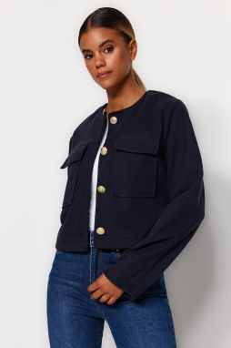 Trendyol Navy Blue Gold Gombík detailne vyrazený kabát