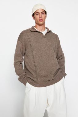 Trendyol Mink Oversize Fit Wide Fit Polo Neck Knitwear Sweater