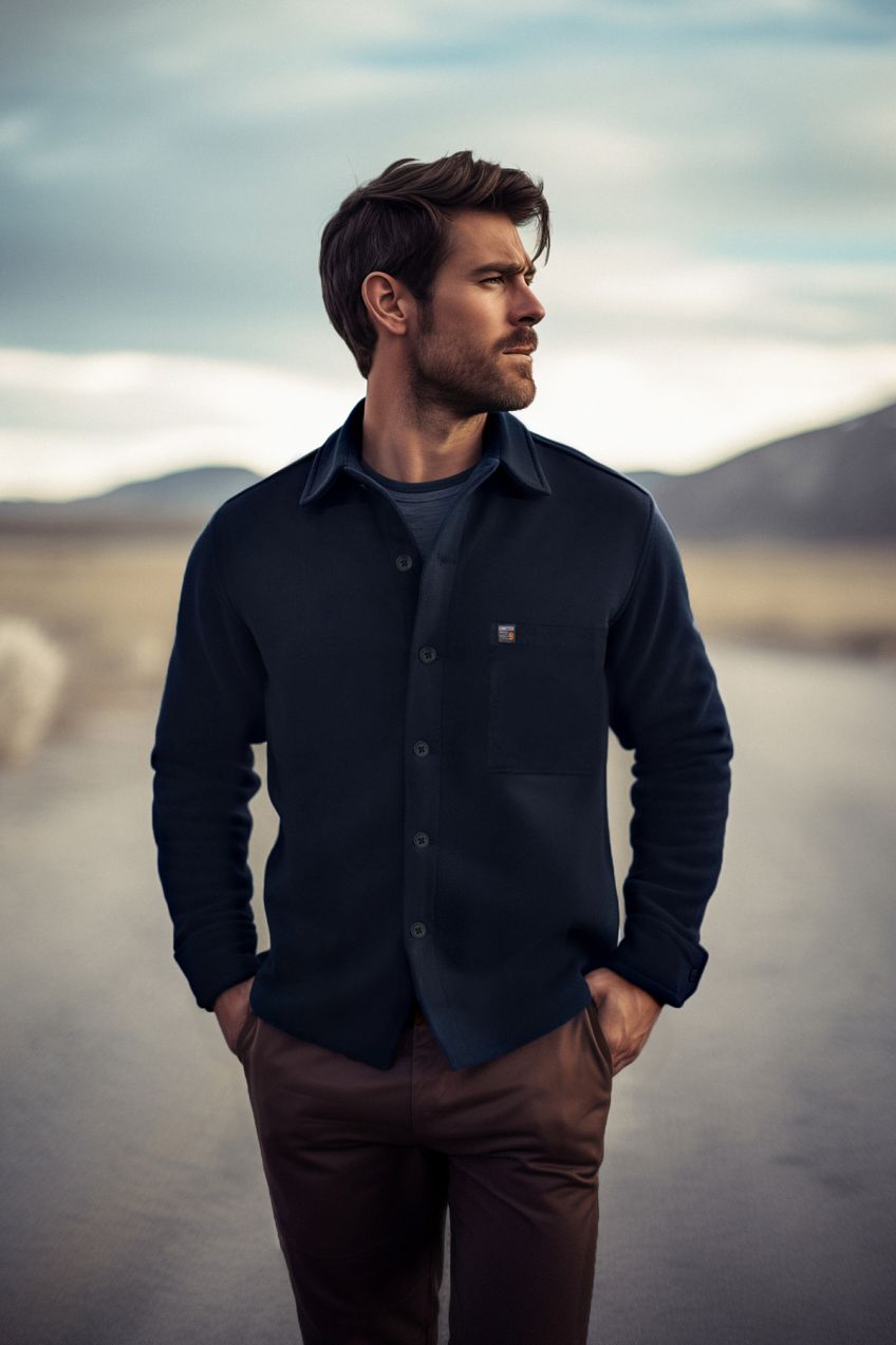 Trendyol Navy Blue Overshirt Fit Shirt Collar Label Detailed Stamp Shirt