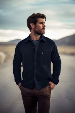 Trendyol Navy Blue Overshirt Fit Shirt Collar Label Detailed Stamp Shirt