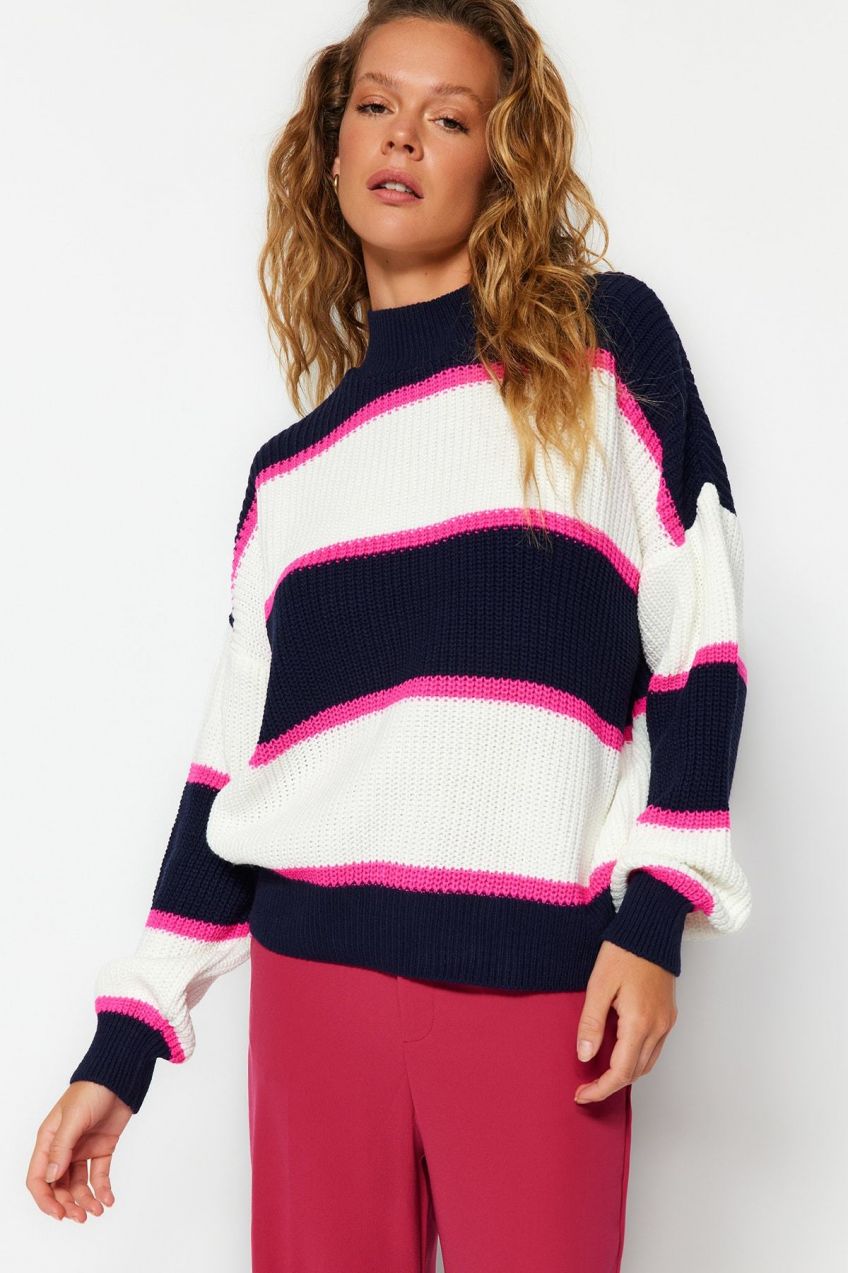 Trendyol Navy Blue široký pleteninový sveter