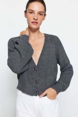 Trendyol Antracit Crop V Krk Pletené oblečenie Sveter