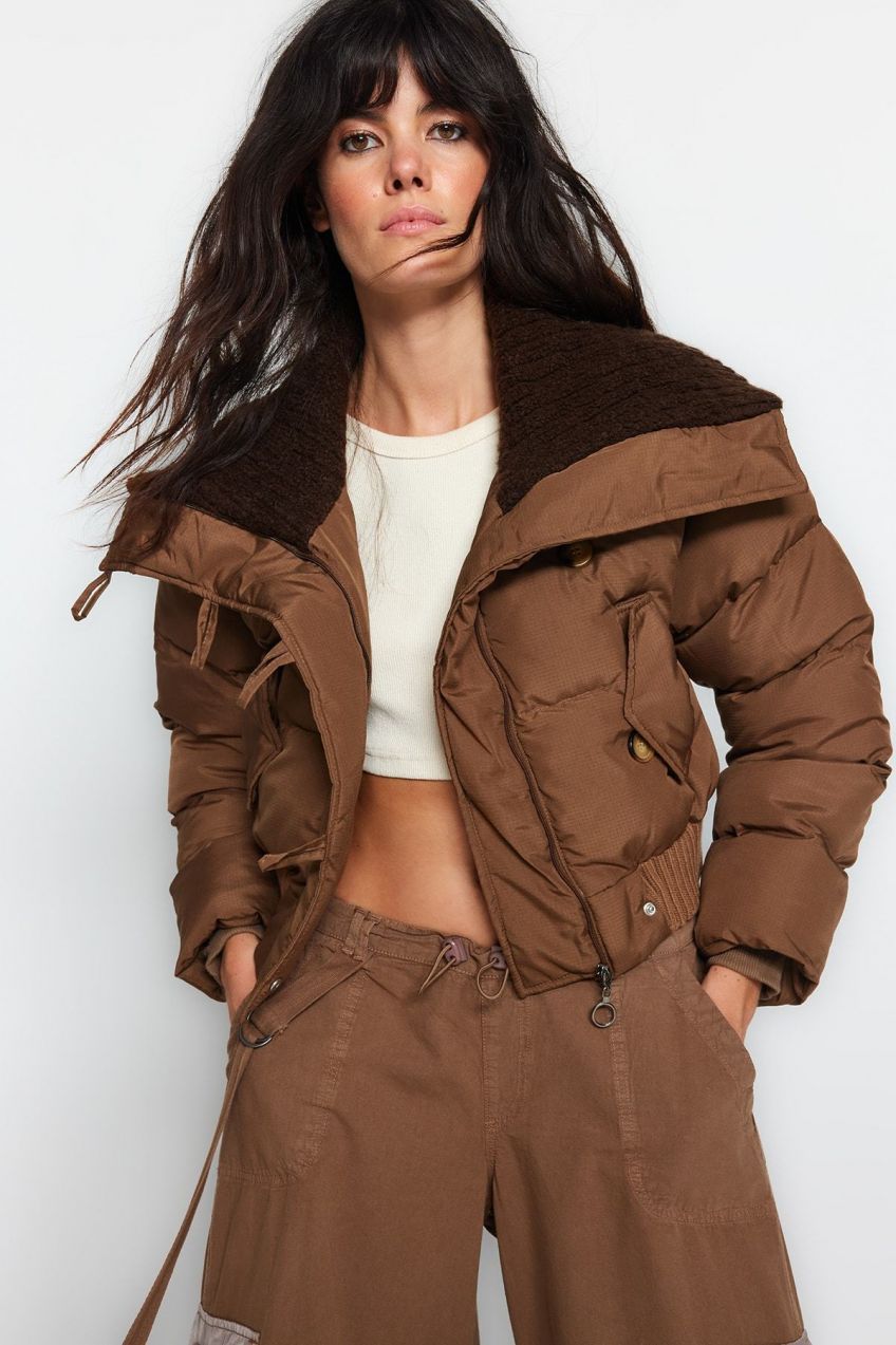 Trendyol svetlohnedá oversize vodoodpudivá puffer bunda