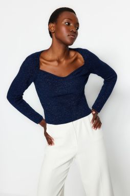 Trendyol Navy Blue Shimmer detailný pletený sveter