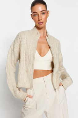 Trendyol Stone Soft Texture Pletený sveter Sveter Na Zips