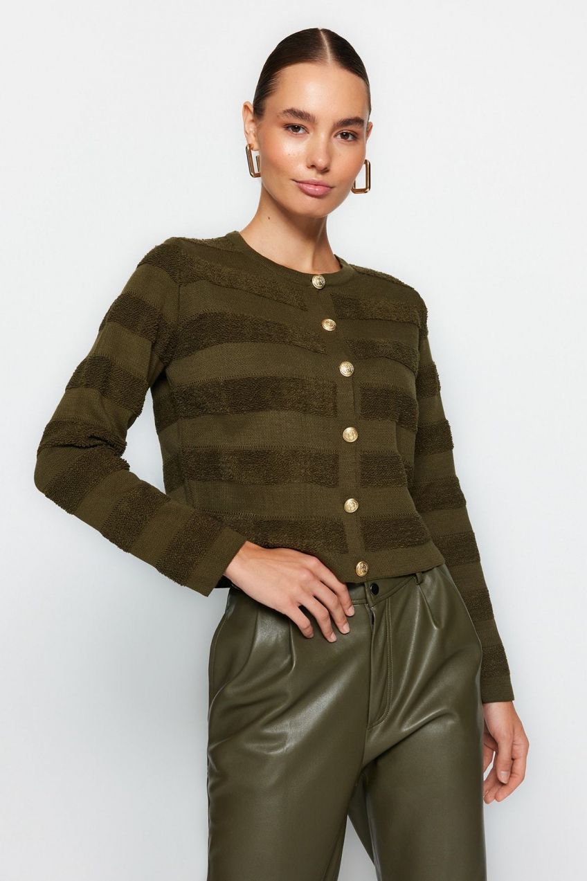 Trendyol Khaki Crew Krk Pletené odevy Sveter