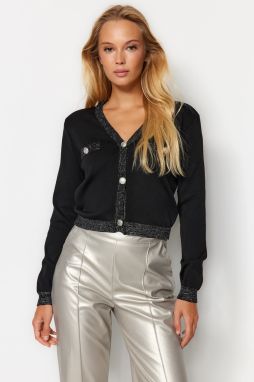 Trendyol Čierna crop vesta a trblietky detailný pletený kardigán