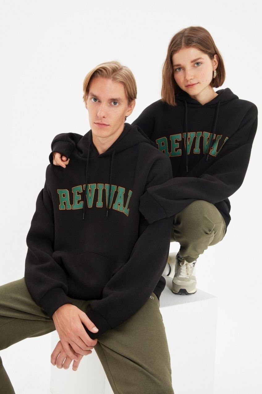 Trendyol Black Unisex Plus Size Oversize/Wide Cut Fleece Inside/Warm Sweatshirt