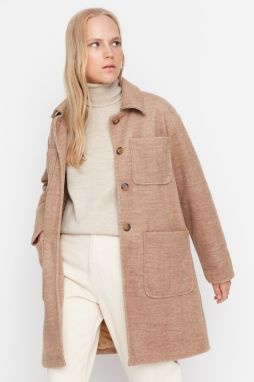 Trendyol Camel Pocket detailný vlnený kabát