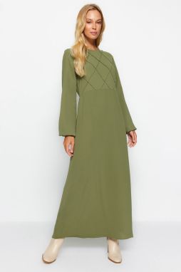 Trendyol Khaki steh detail aerobínové tkané maxi šaty