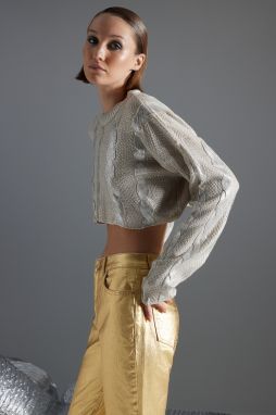 Trendyol Stone Super Crop Pletený fóliový pletený sveter s potlačou