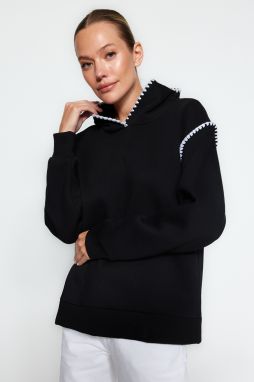 Trendyol Black Crochet Detail Hooded Fleece Inner Knitted Sweatshirt