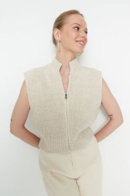 Trendyol Stone Crop Zipper Základný pletený sveter