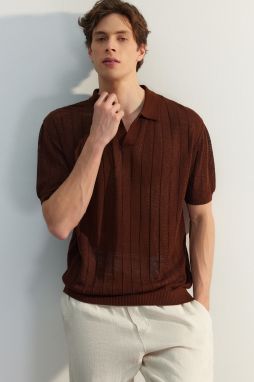 Trendyol Limited Edition Brown Regular Fit Short Sleeve Polo Neck Knit Tshirt